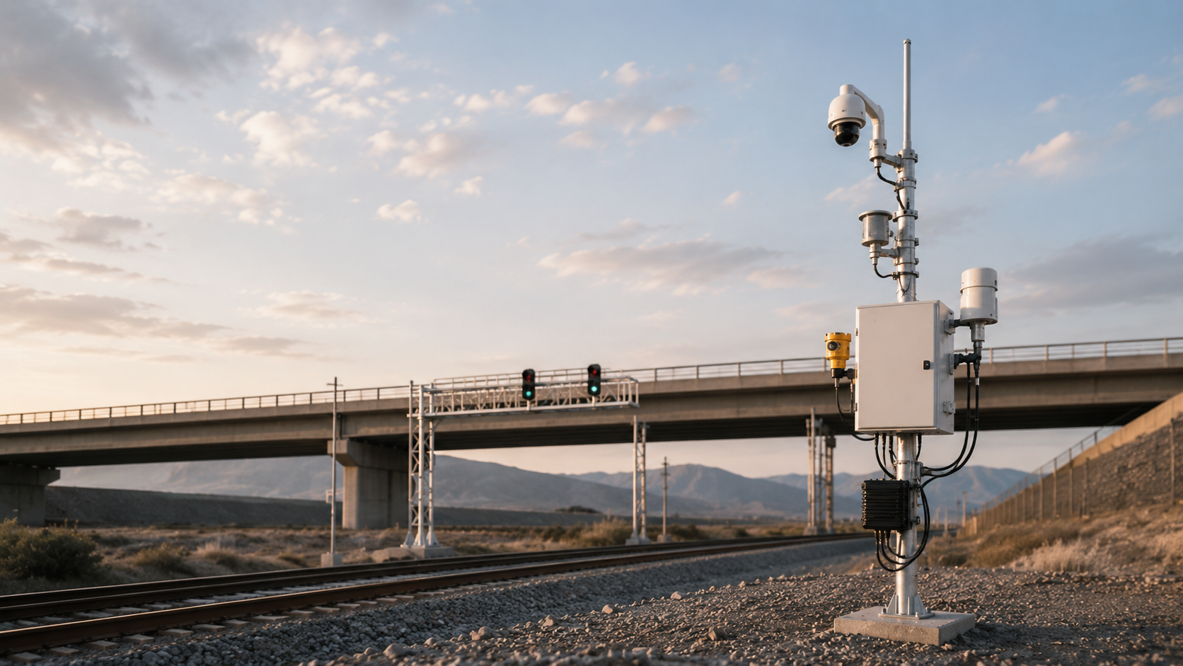 Illustration of enclosed micro-wind supporting wayside rail monitoring equipment
