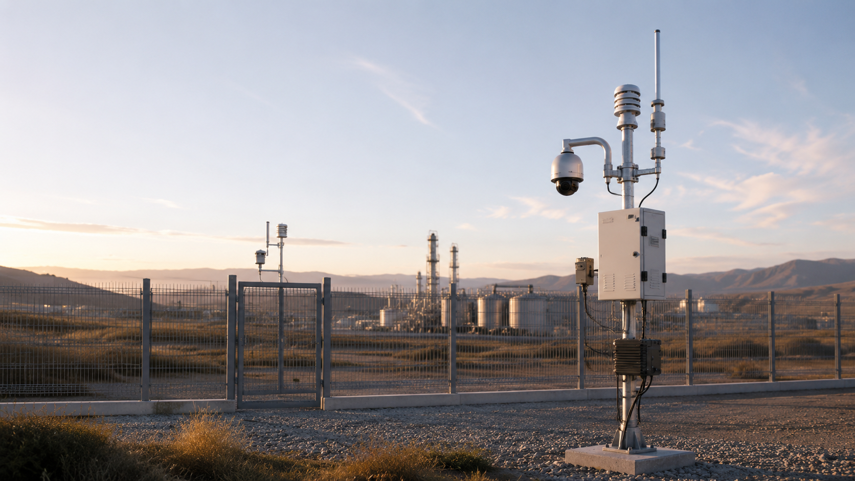 Illustration of enclosed micro-wind powering perimeter security cameras